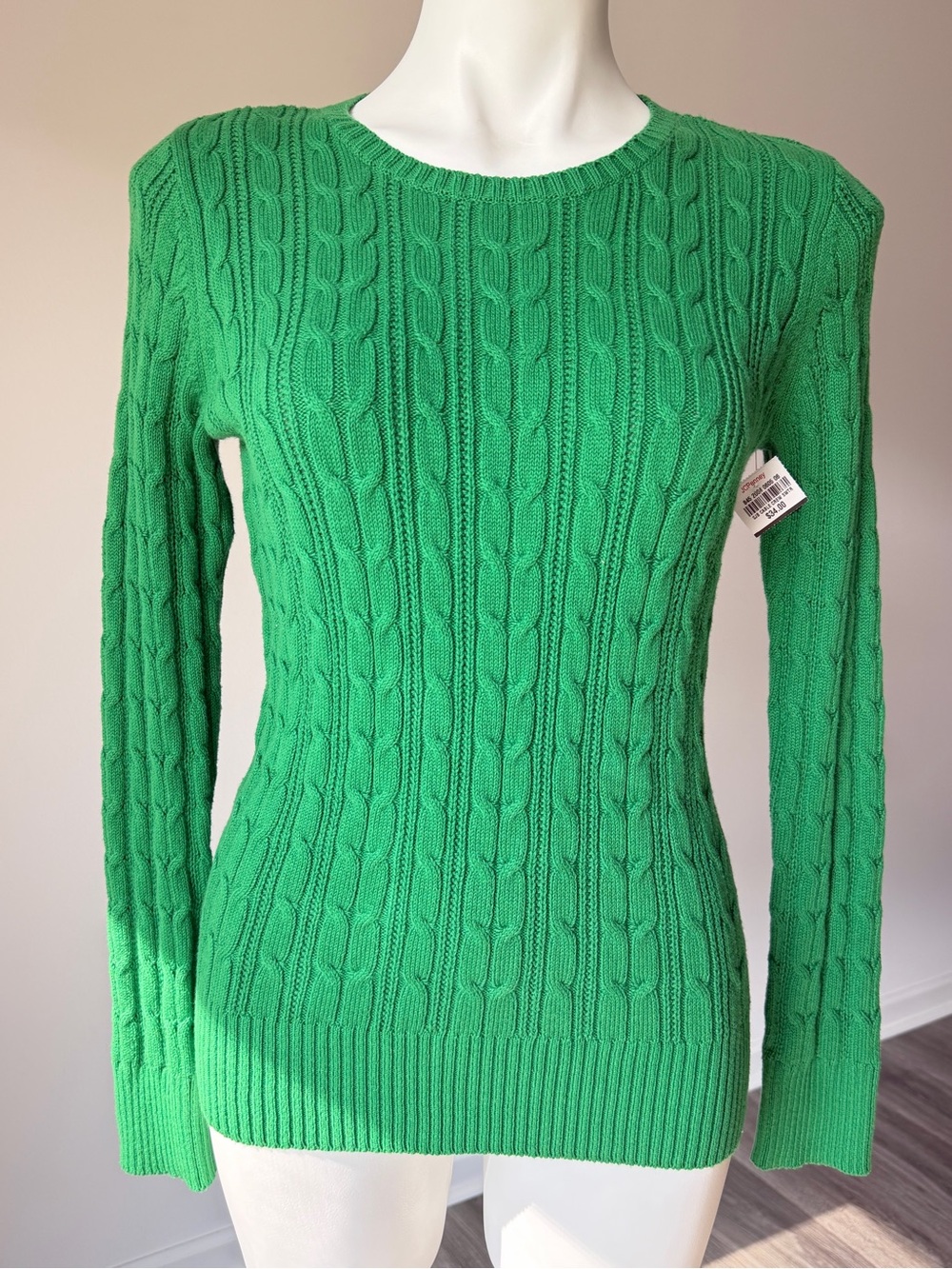 St. John's Bay Green Cable Knit Crewneck Sweater